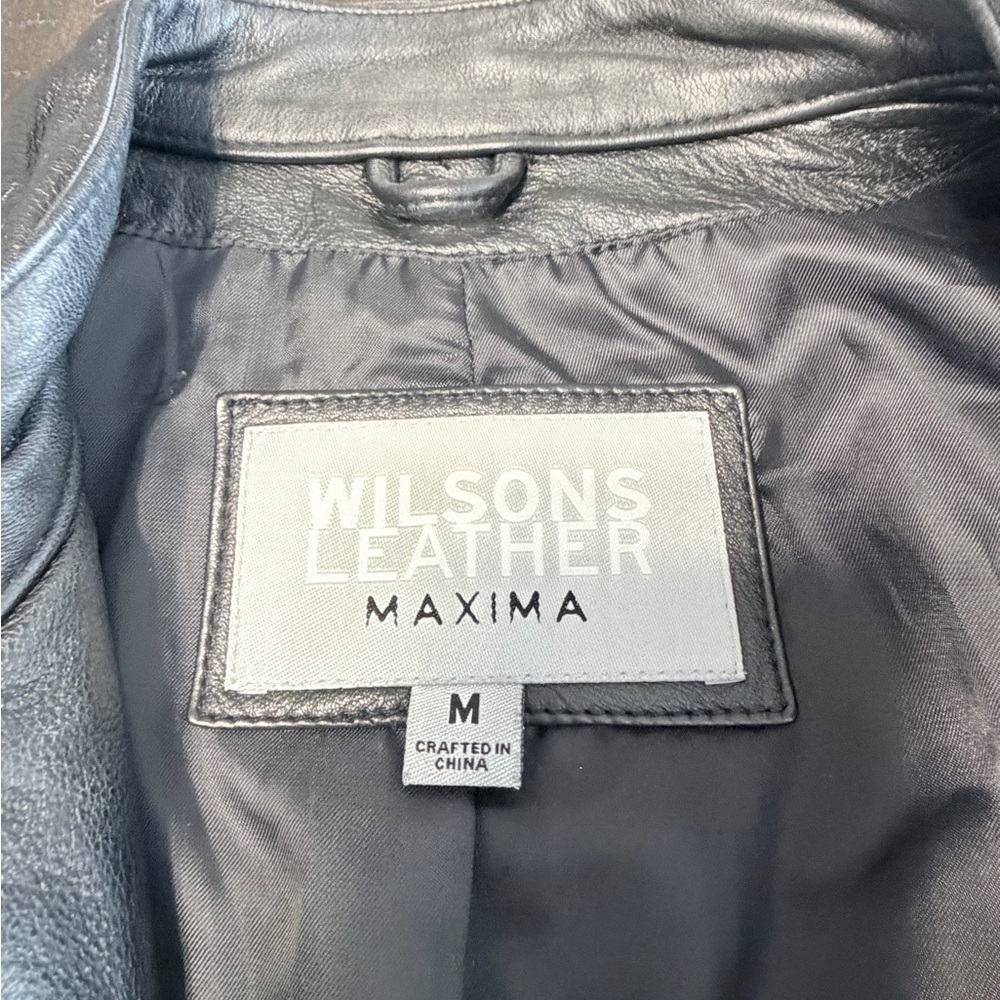 WILSONS LEATHER Vintage Ruched Black Leather Moto Jacket Size Medium Y2K - Picture 4 of 7